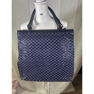 Cole‎ Haan Woven Slim Tote Bag Prussian Blue Leather Trim Tote #186